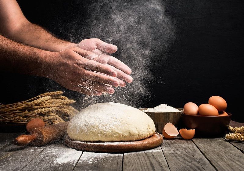 Baker cooking bread.