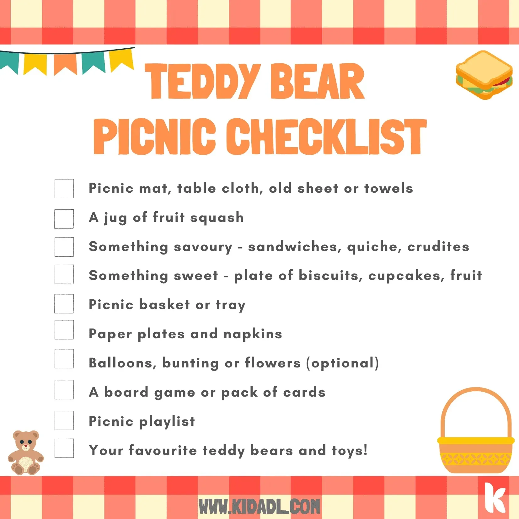 teddy bear picnic checklist