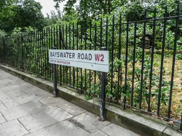 Bayswater Road sign outside the playground.