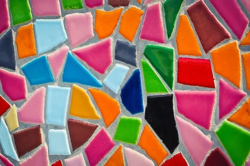 Close-up of a colourful glass mosaic.