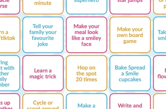 Close up of a the Family Challenge Bingo card