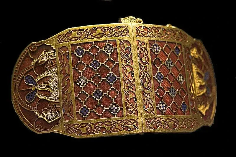 Anglo-Saxon golden shoulder clasp, showing off their very intricate metalwork.