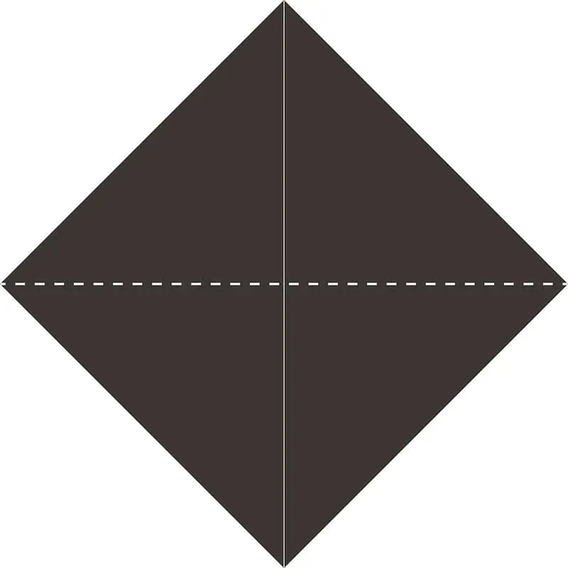 Diagram showing how to start folding the paper to make an origami bat.