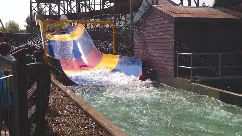 End of the water slide of Storm Surge ride.