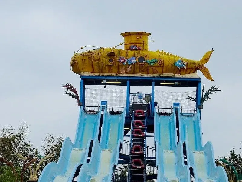Four wavy slides which make up Depth Charge ride at Thorpe Park.