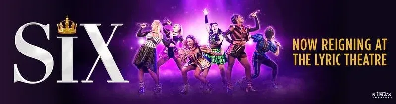 A poster for Six The Musical with the six queens posing mid-song.