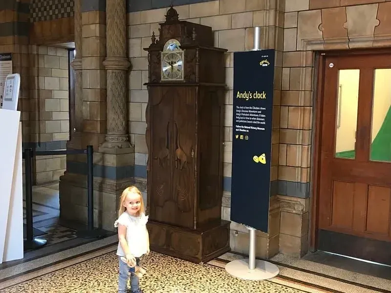 Andy's Clock on display at the Natural History Museum.