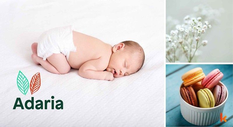Baby name Adaria - sleeping baby, flowers, macarons