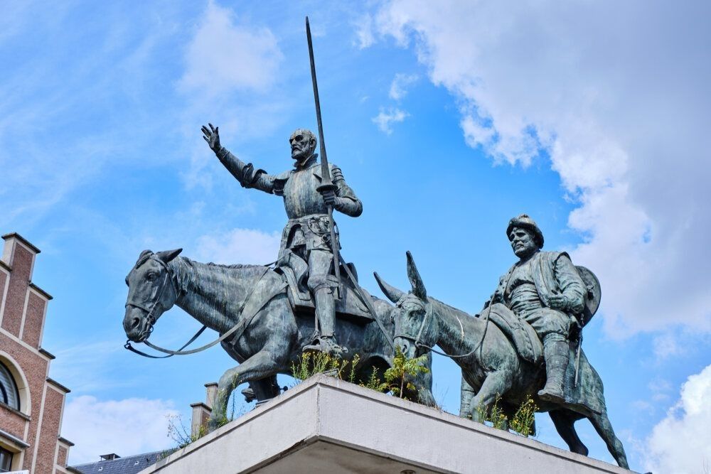 Statue of Don Quixote and Sancho Panza from low view