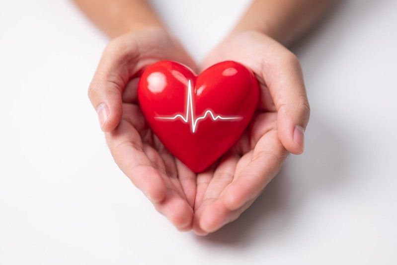 Person holding a red heart with heartbeat representing World Hypertension Day.
