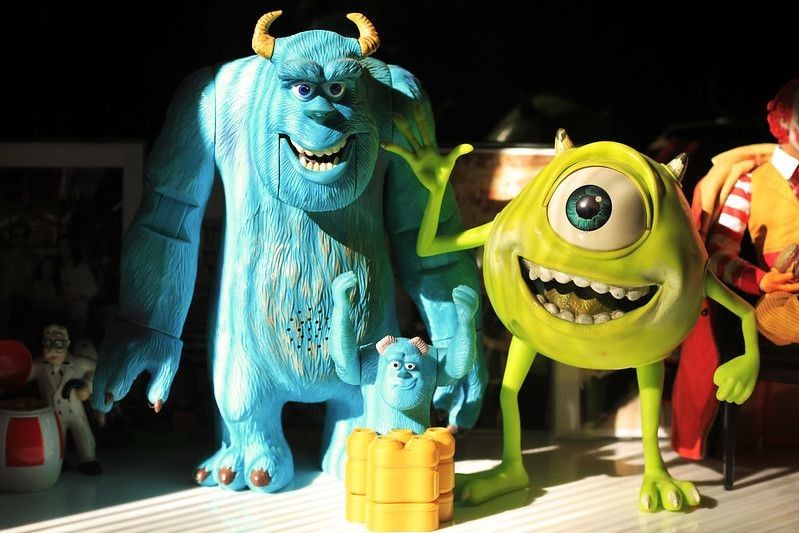 Figurines of James P. Sullivan and Mike Wazowski from Monsters Inc.