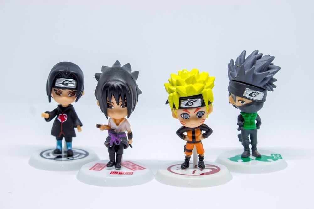 Realism concept, naruto and team are posing on a white background