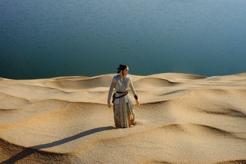 Star Wars toy Rey in desert