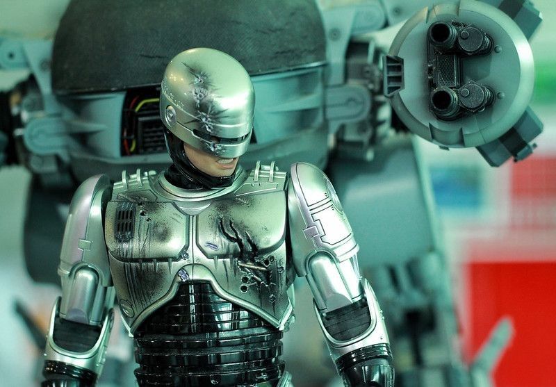 A Character of RoboCop or Alex Murphy realistic model in robot movie.