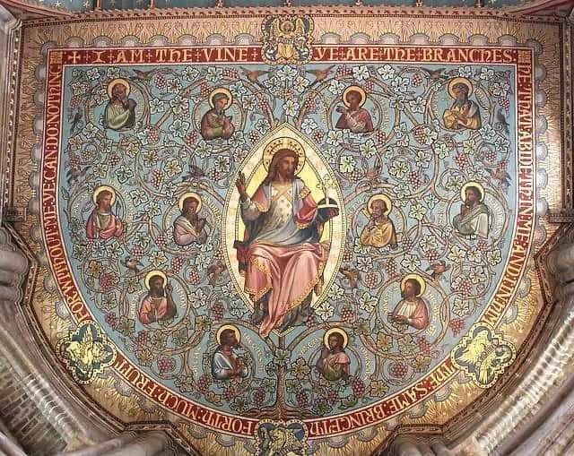 Anglo-Saxon painted ceiling of Jesus and his twelve disciples.