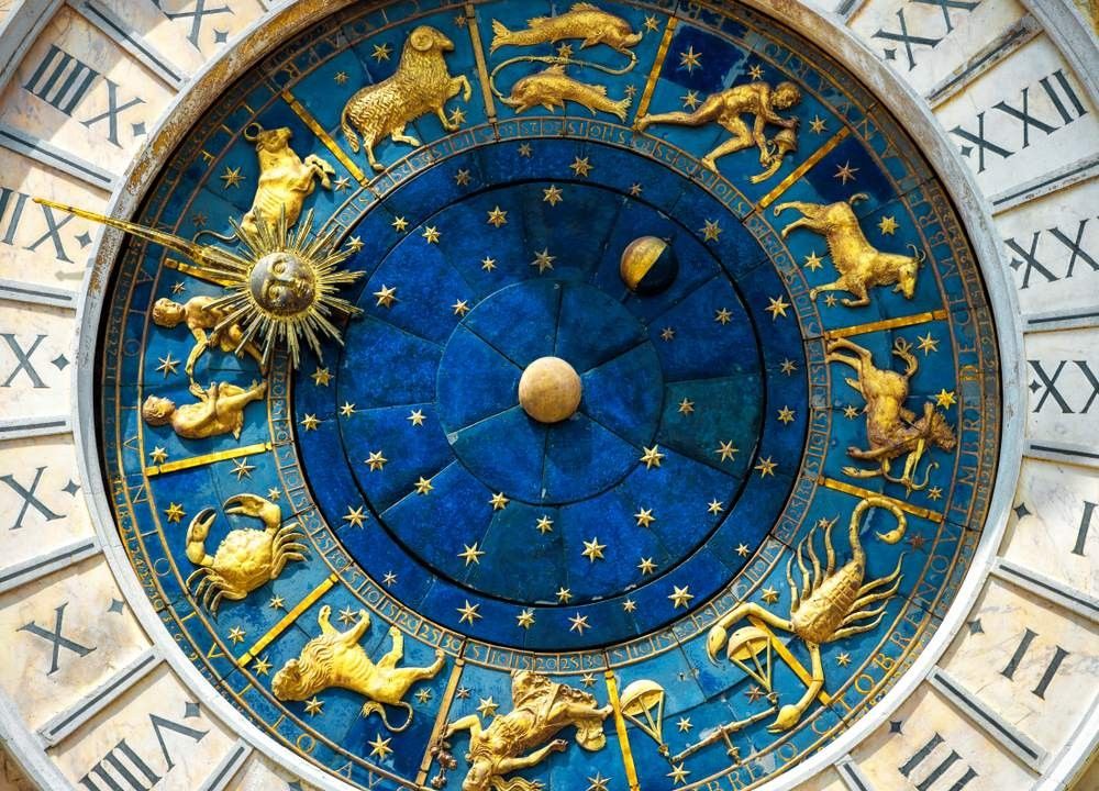 Astrological Zodiac signs on Ancient clock