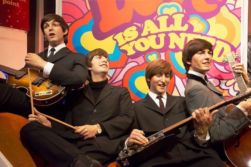 Wax statues of The Beatles in Madame Tussauds of London