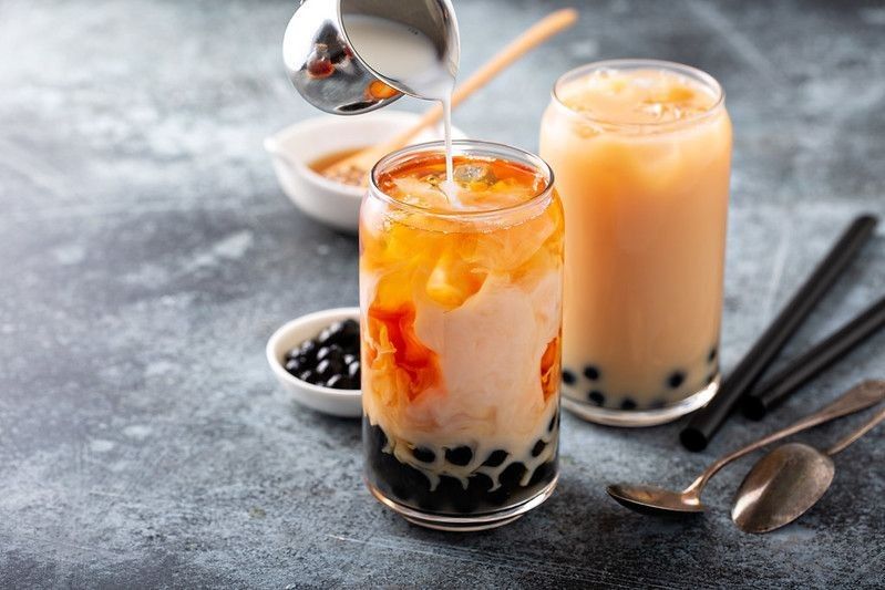 Milk bubble tea with tapioca pearls
