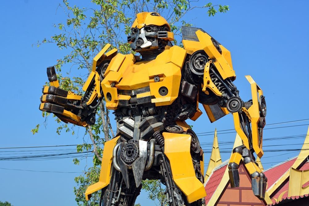 The Replica of Bumblebee robot made from iron part of a Car display at Thung Bua Chom floating market.