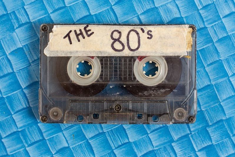 80's cassette tape with blue texture background.