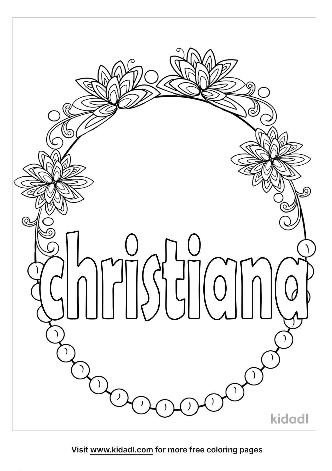 coloring page containing christiana name