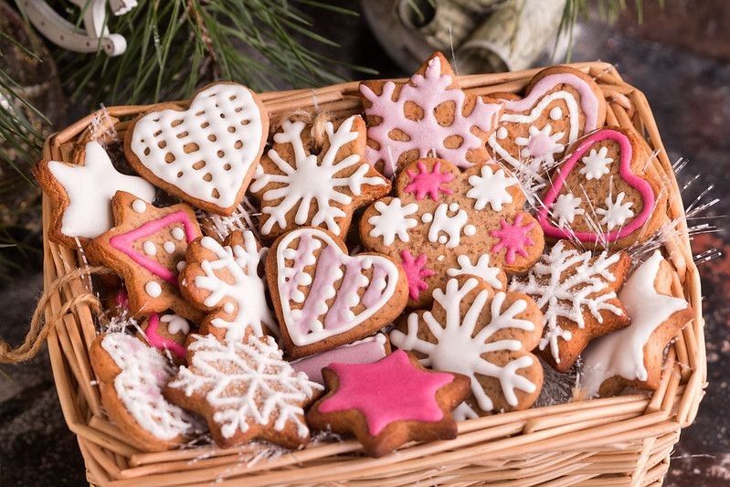 Christmas Cookies in a shape of Snowflake, Heart and Star.