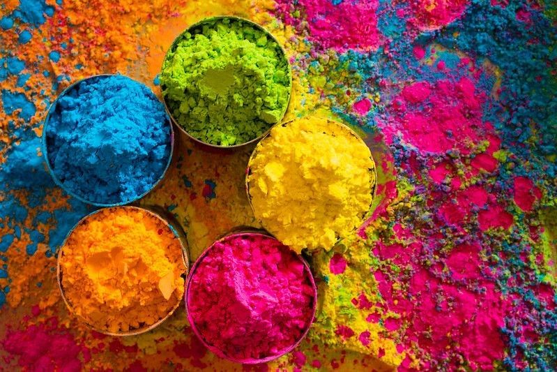 Holi traditional color powders in bowl