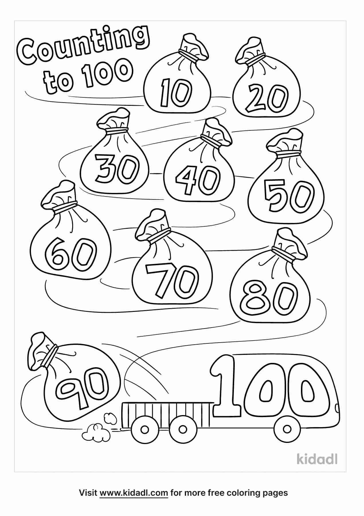 Counting to hundred coloring page for kids.