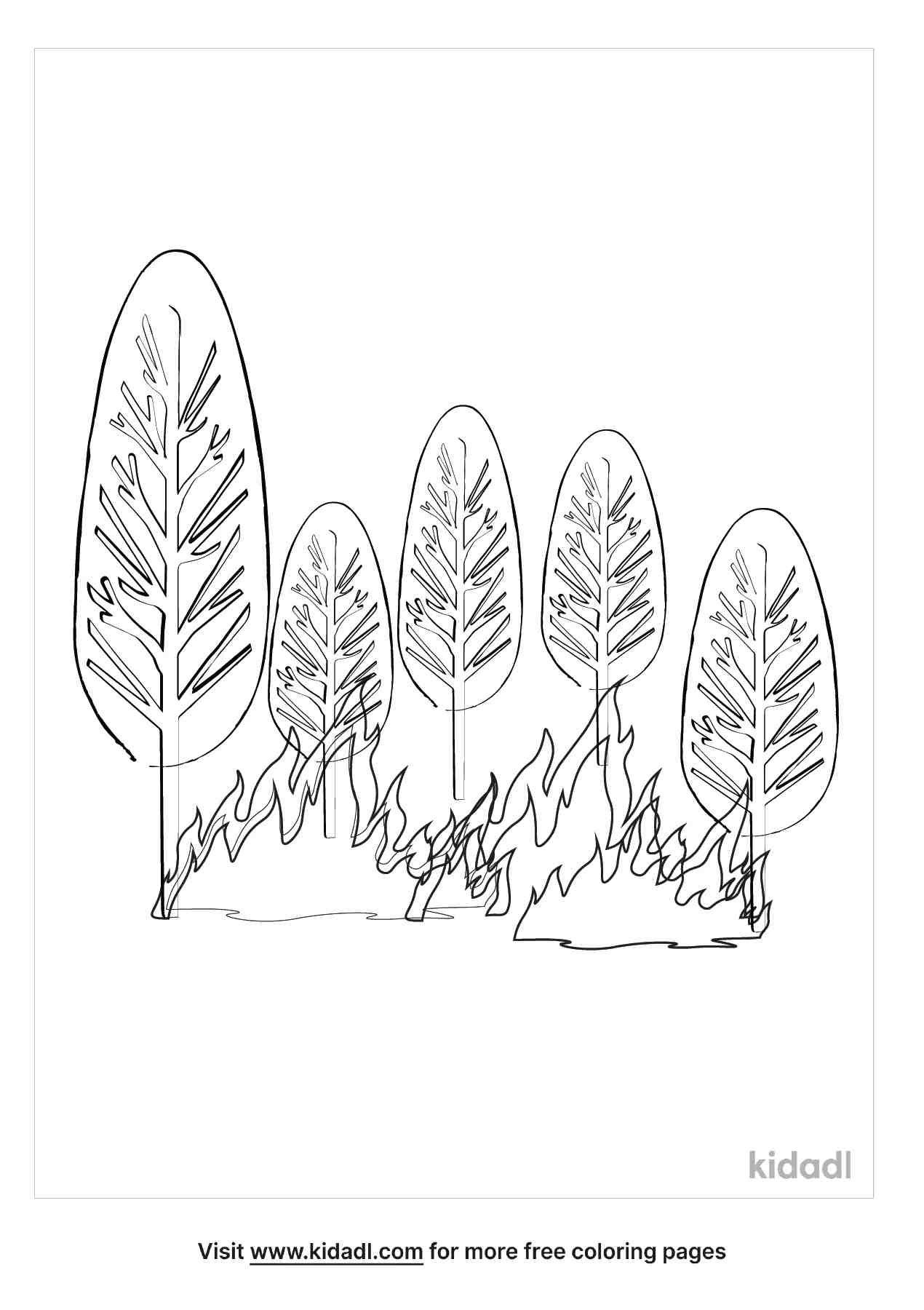 Art containing forest fire coloring page