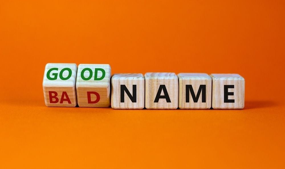 Turned wooden cubes and changed words 'bad name' to 'good name'. 