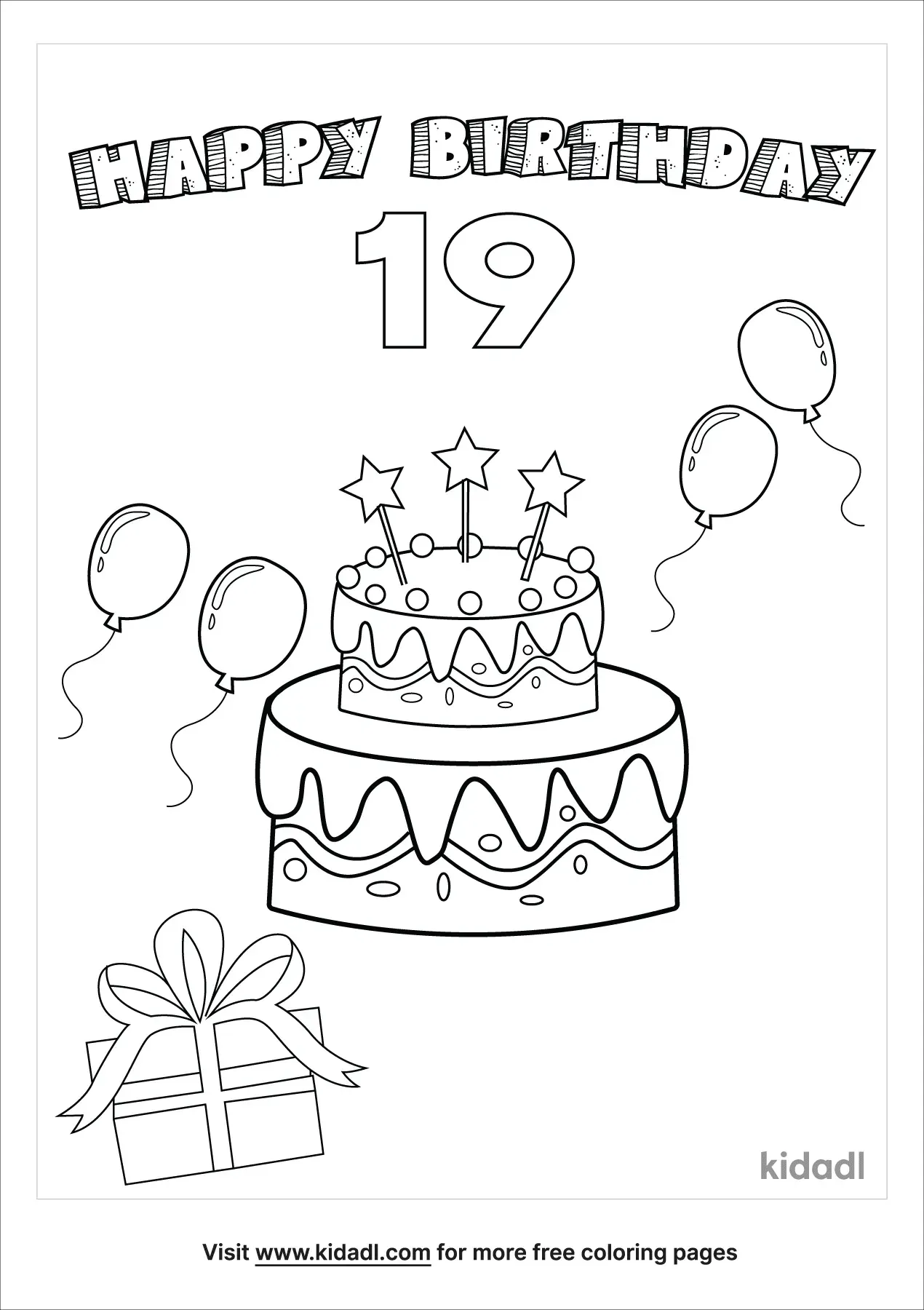 Free Happy 19th Birthday Coloring Page