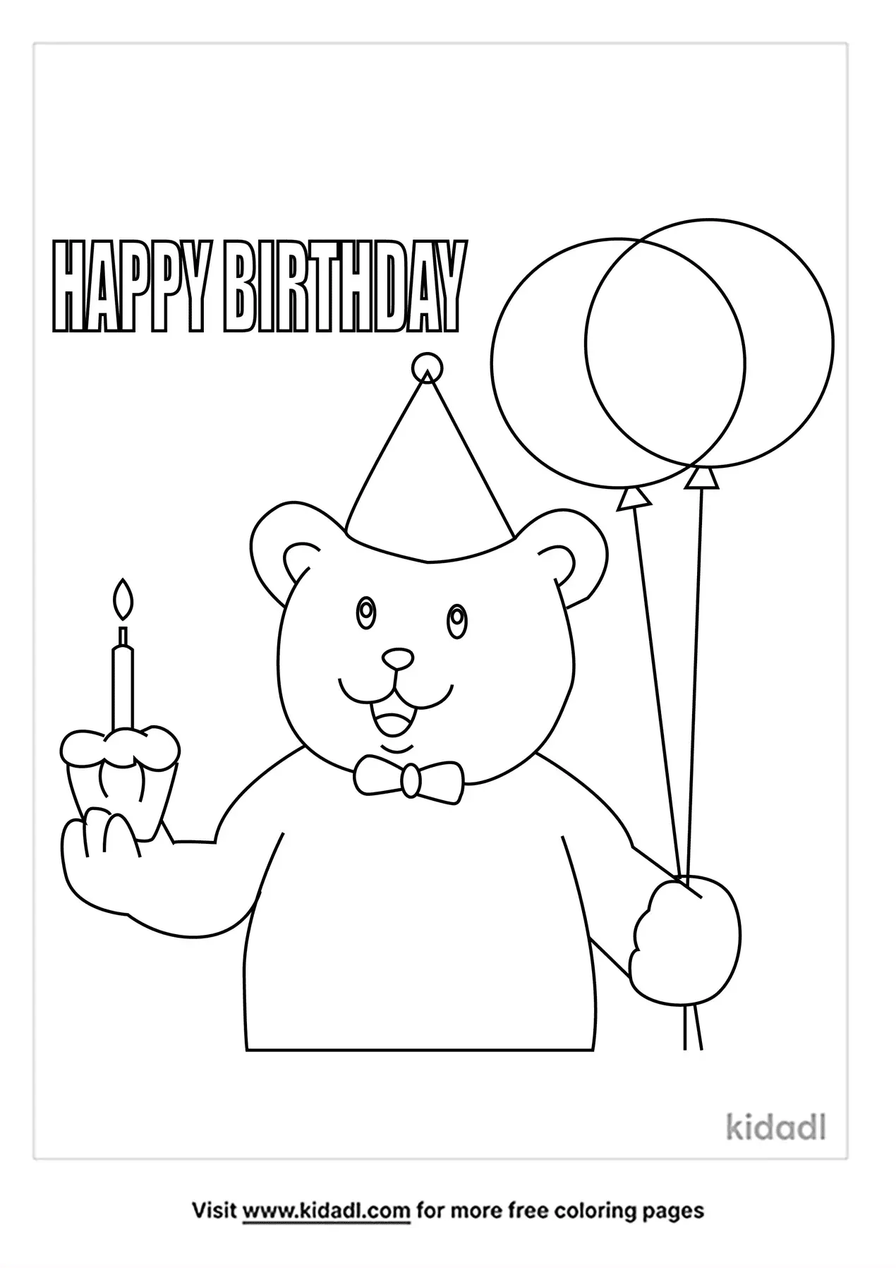 Free Happy Birthday Bear Coloring Page | Coloring Page Printables | Kidadl