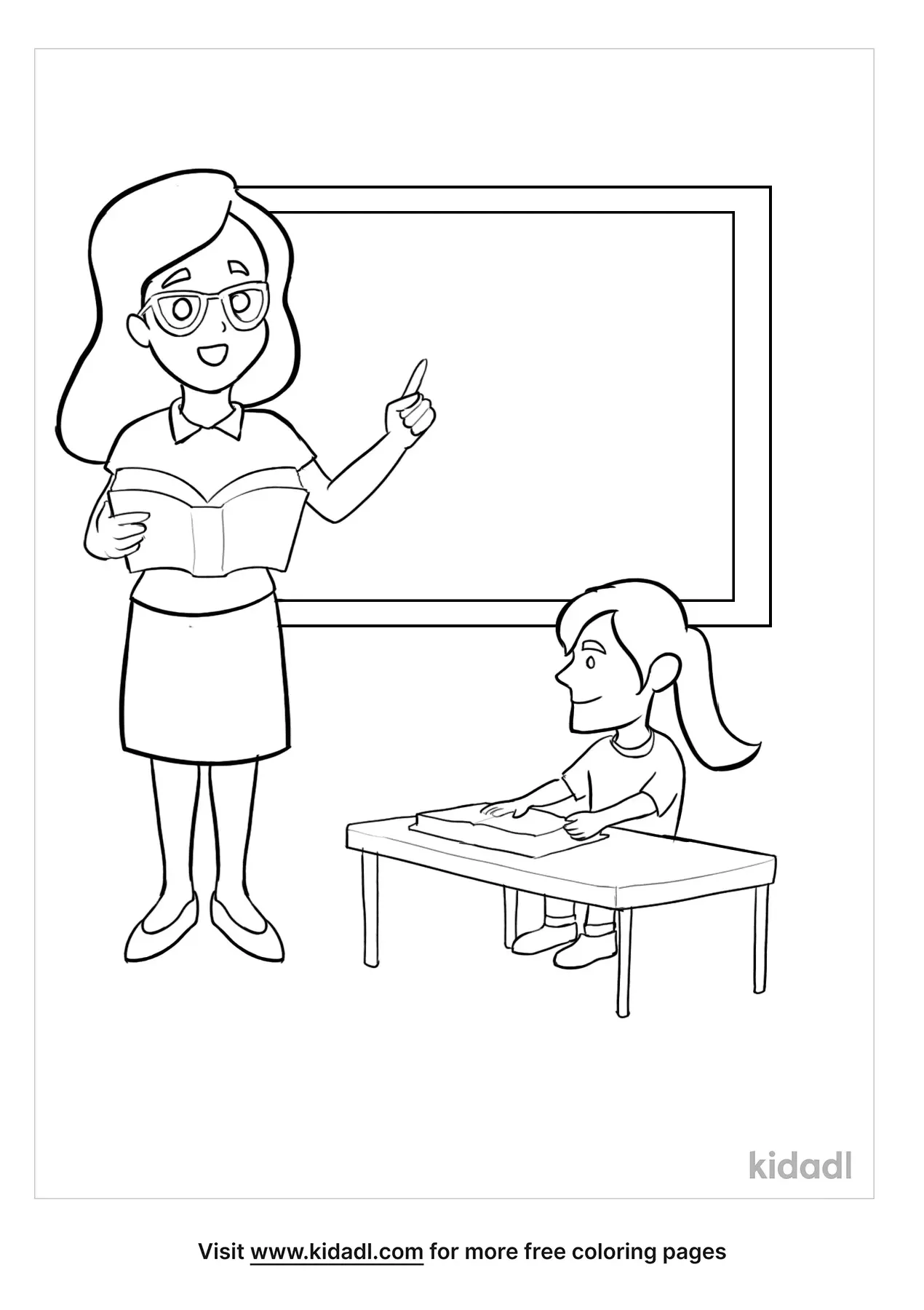Free Little Girl Watching Teacher Coloring Page | Coloring Page ...