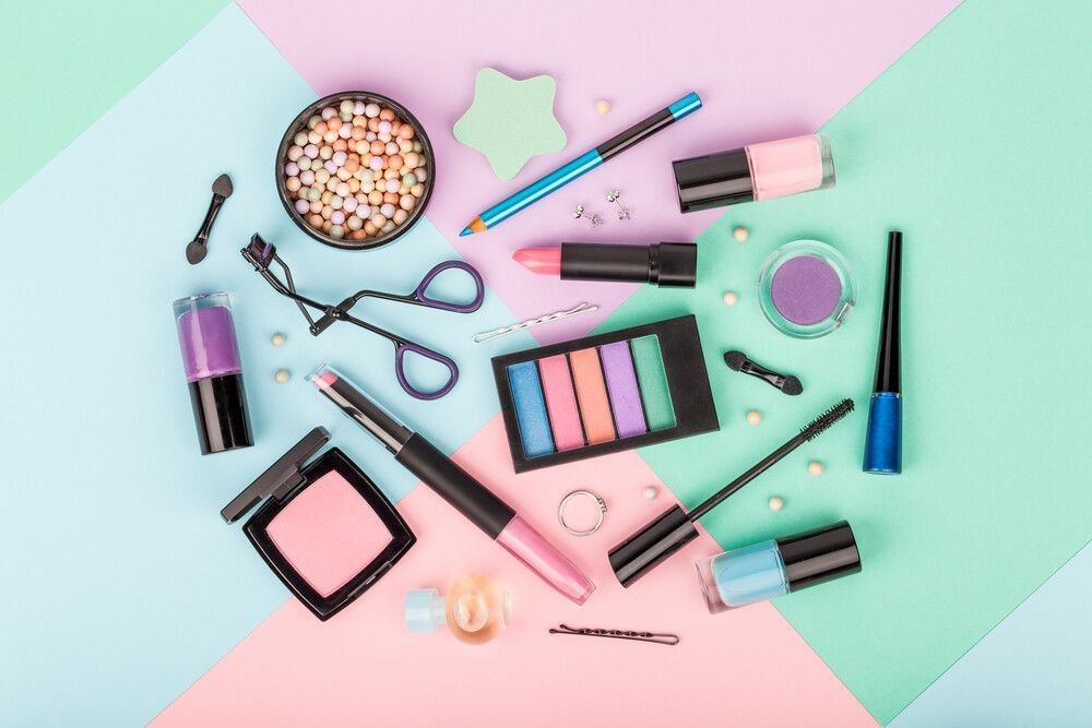 set of professional decorative cosmetics, makeup tools and accessory 