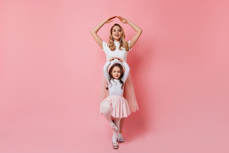 Mom and daughter training for ballet