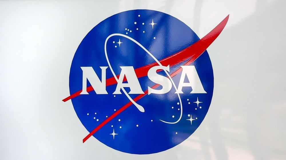 NASA emblem at the Kennedy Space Center Visitor Complex in Cape Canaveral, Florida.