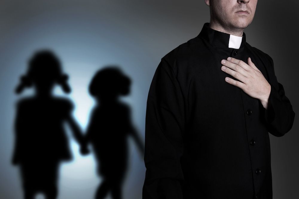 Priest with shadow of children.