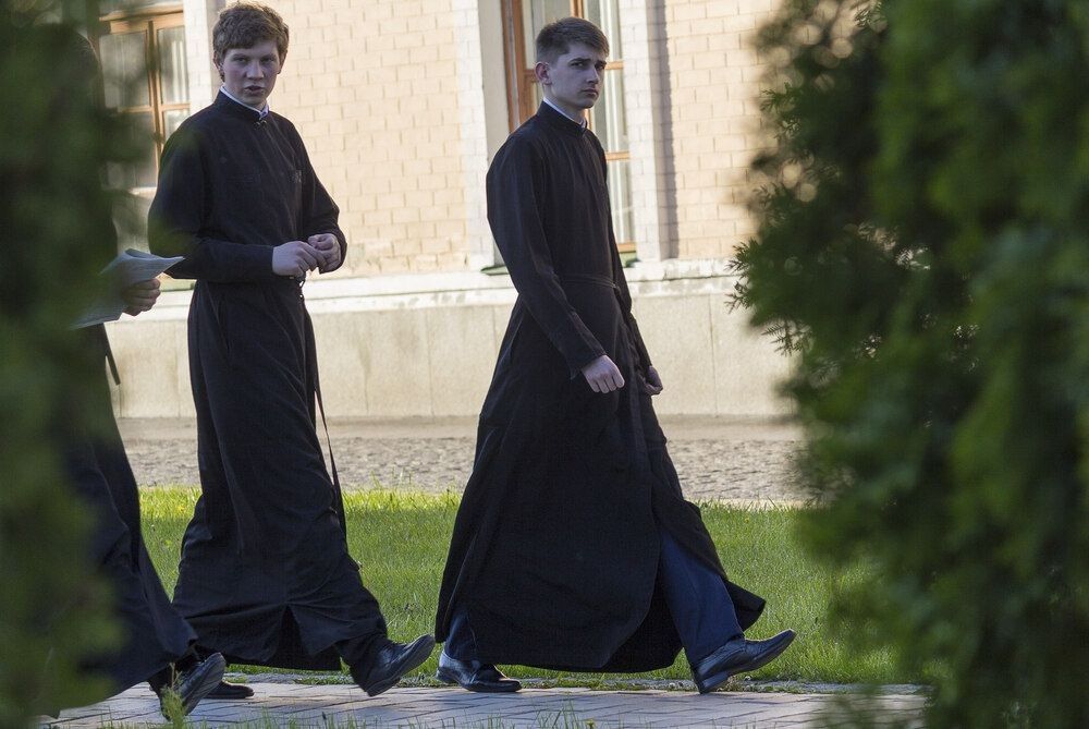 Young seminarians on the territory of St. Michael's Golden-Domed Monastery