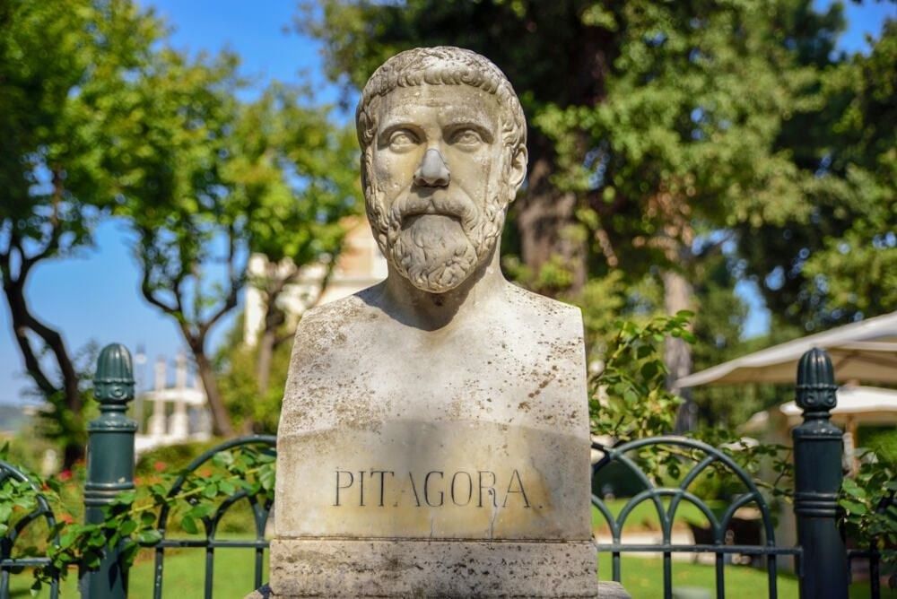 sculptural representation of Pythagoras Greek philosopher and mathematician