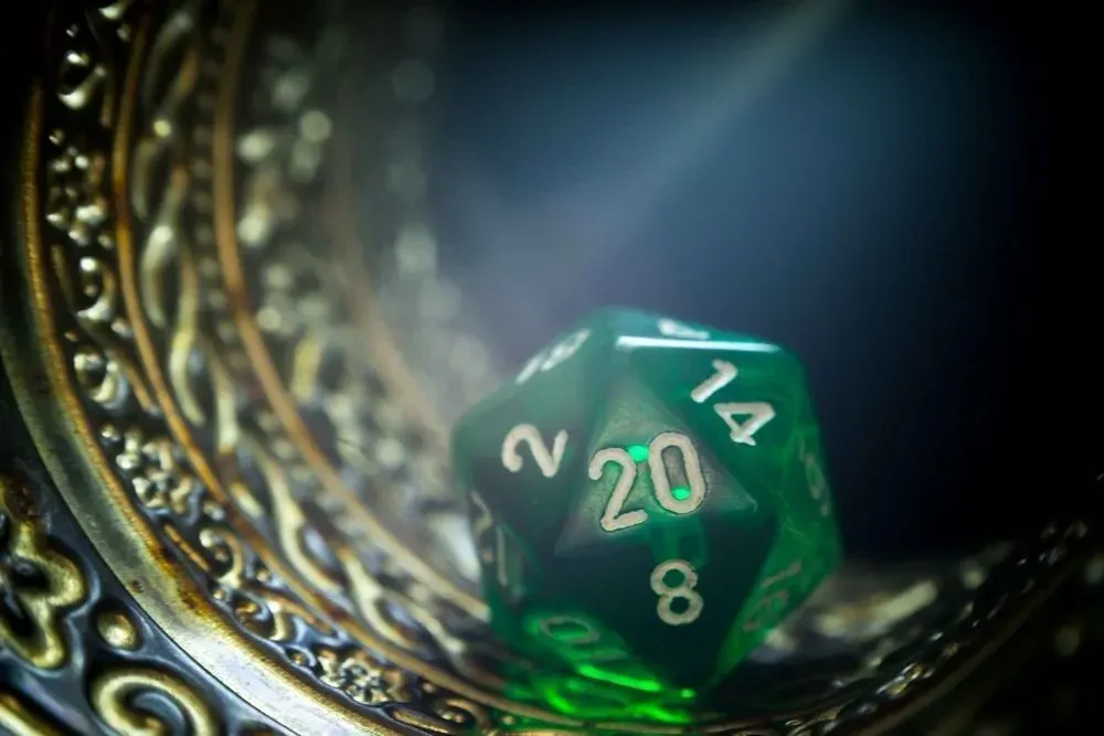 Green d20 dice from the game of DUngeons and dragons