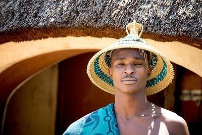 Portrait of a young Basotho tribesman in Lesedi Cultural Village, South Africa.