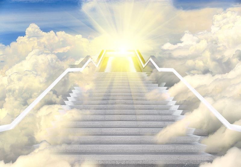Stairs way lead up to heaven sky toward light