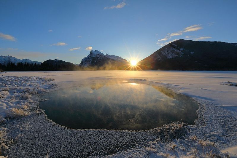 Sunrise at Vermillion Lakes Banff Canada on the Winter Solstice.