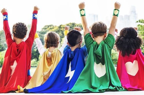 Children dressed as superheros.