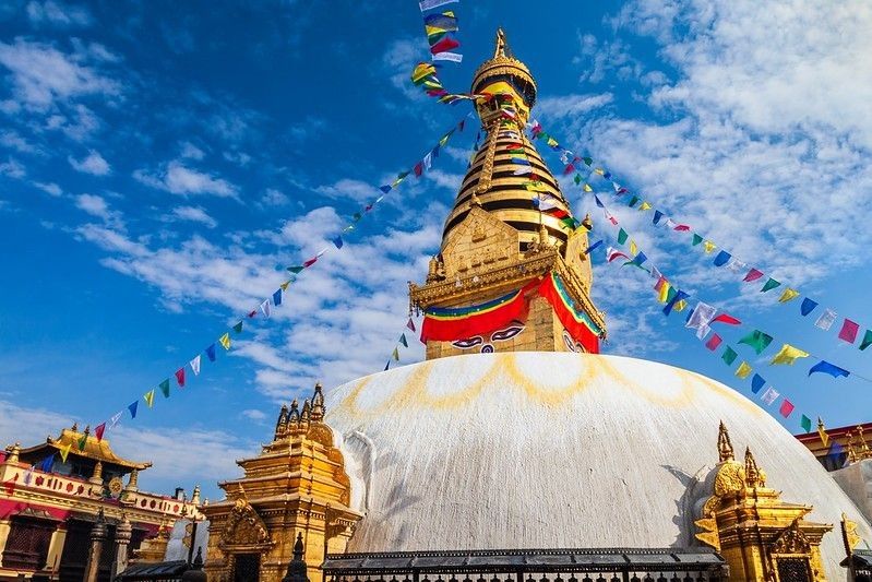 Swayambhunath or Monkey Temple, an ancient religious complex in the Kathmandu, Nepal