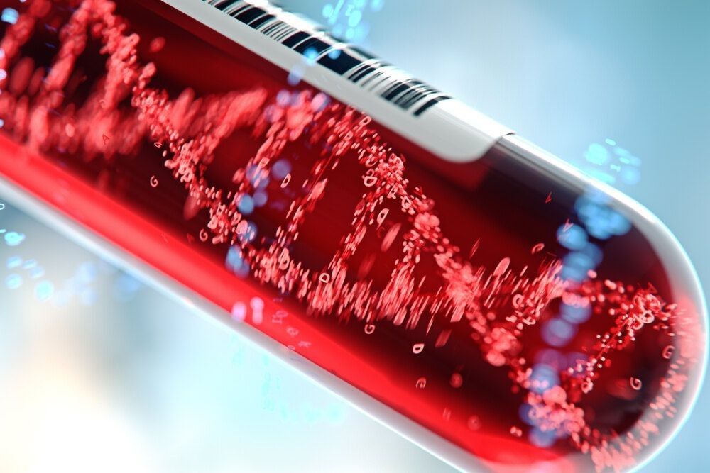 Molecule of DNA forming inside the test tube in the blood test equipment.