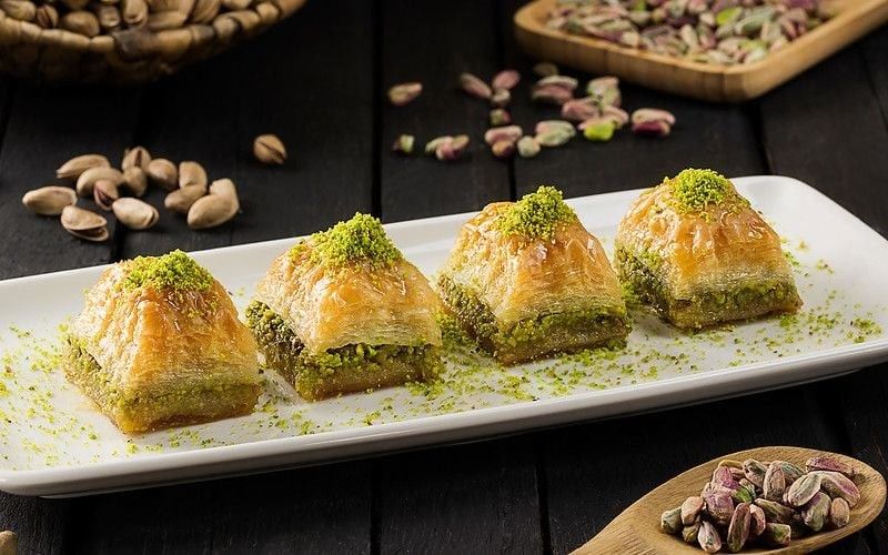 Turkish dessert Baklava with walnut and pistachio