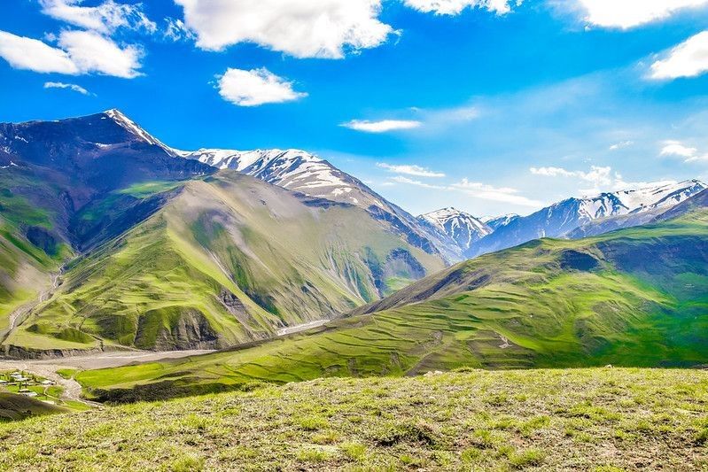 Summer view of the Caucasus in Azerbaijan - valley of Khinalug near the Russian border