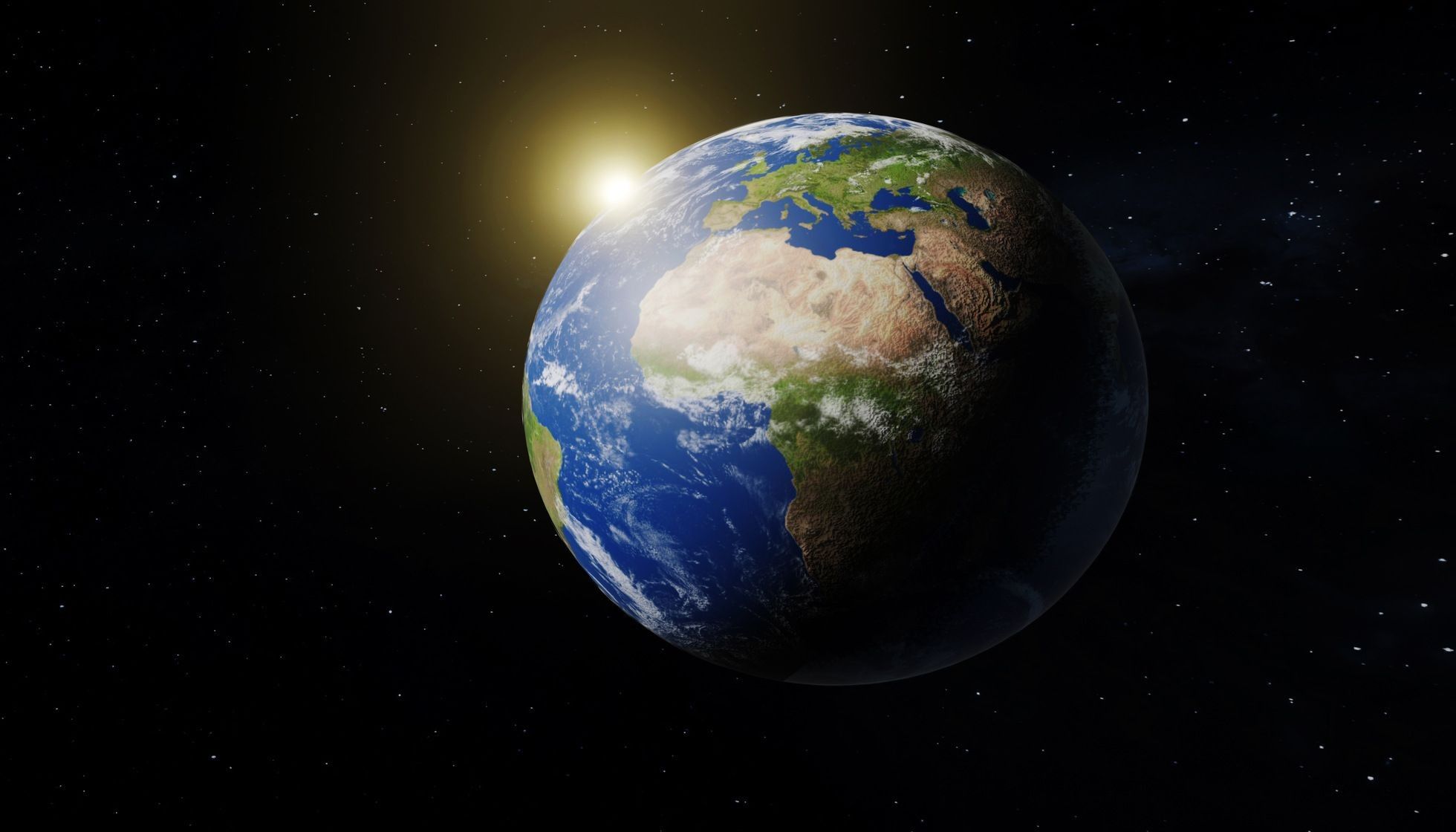 3d illustration of Earth, Sun and Cosmos.