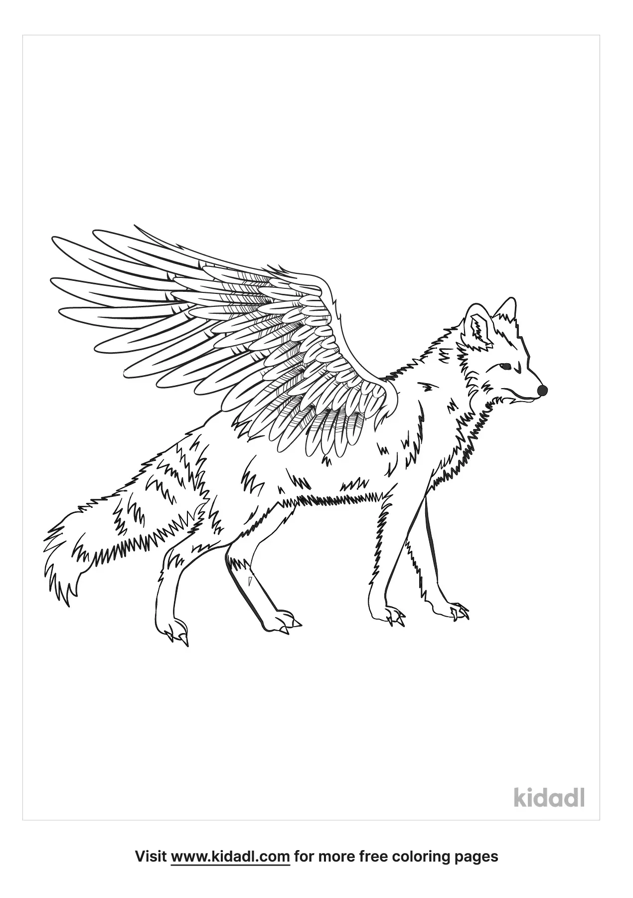 Free Winged Wolf Coloring Page | Coloring Page Printables | Kidadl